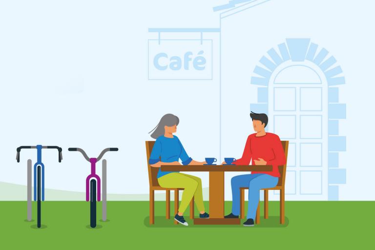 Graphic of people sitting outside a cafe