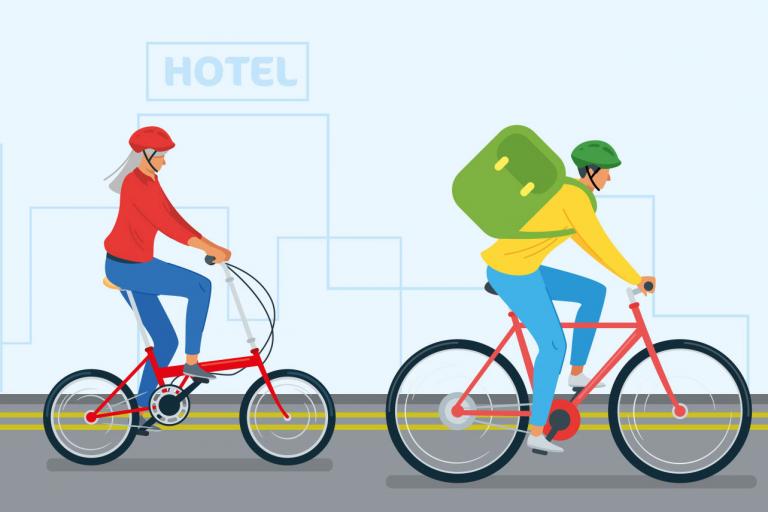 Graphic of cyclists riding along a street