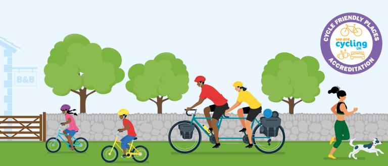 illustration of variety of people cycling