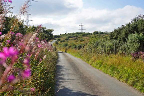 A quiet country lane surrounded by moorland
